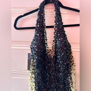 Black Sequin Halter Mini Dress